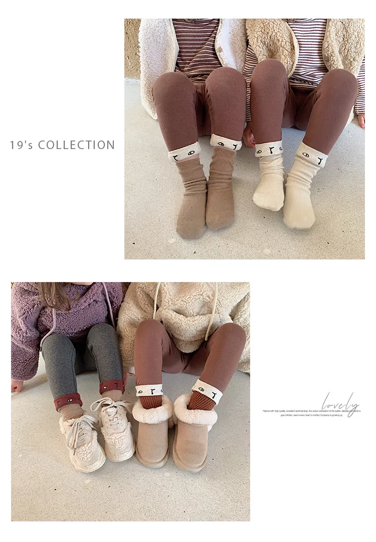 Зимние милые леггинсы с флисовой подкладкой и вышивкой для девочек; хлопковые Теплые повседневные штаны для малышей; Детские эластичные брюки