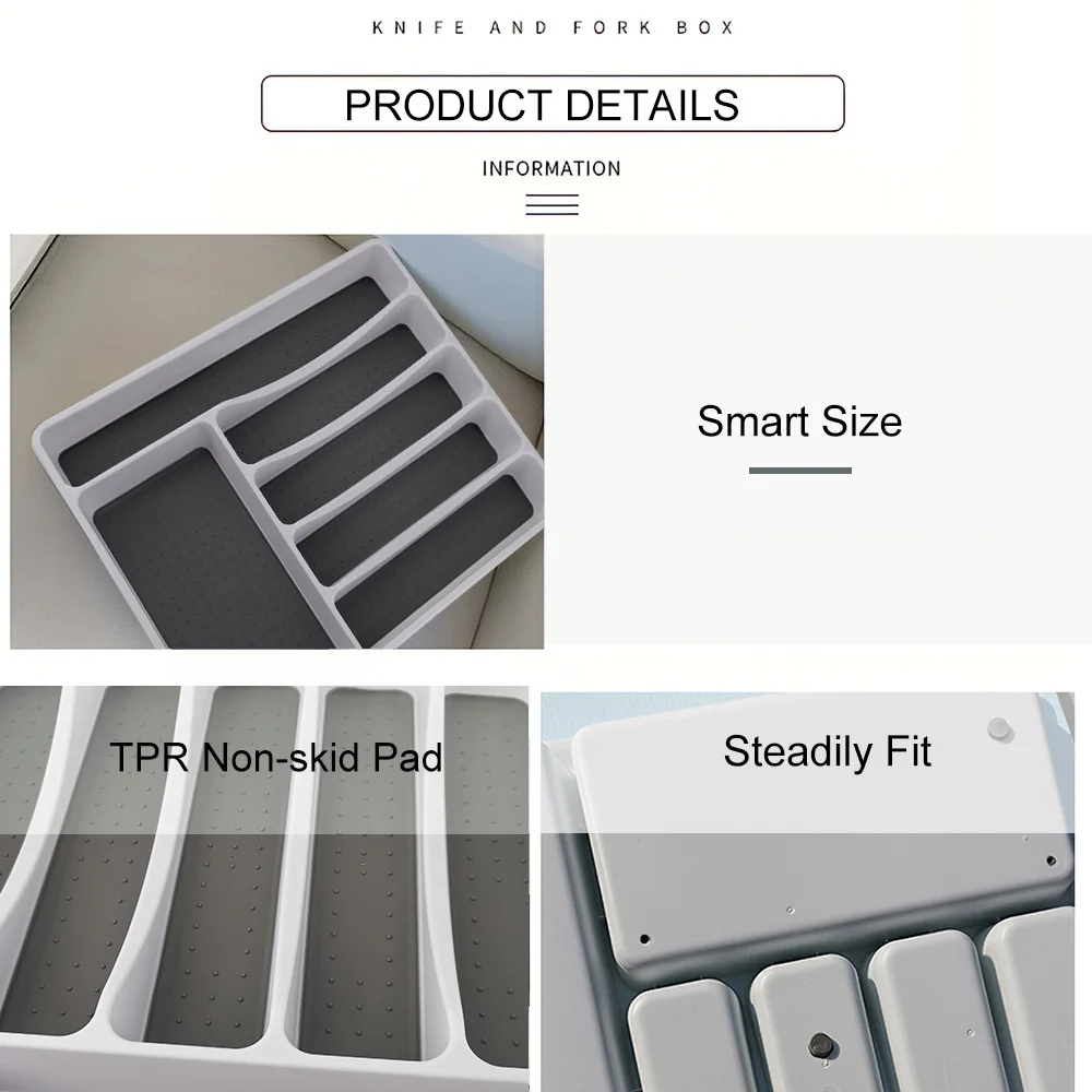 Kitchen Drawer Organizer Tray Cutlery Tray Utensil Tableware Separation Storage Box Cutlery for Spoon Fork Knife Shelf Bandeja