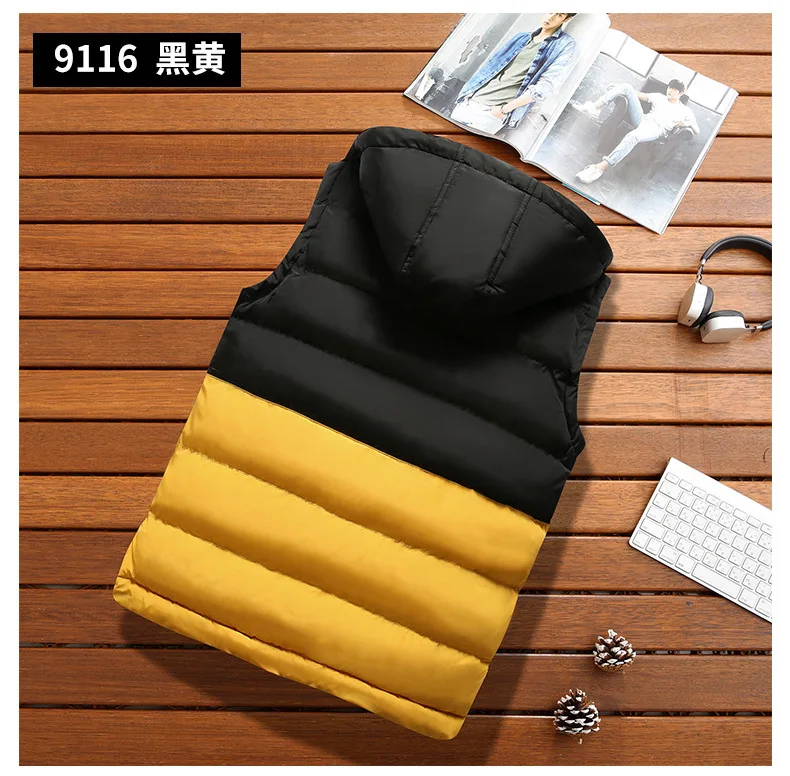 Men's Autumn And Winter Cotton Coat Solid Color Removable Shoulder Casual Hooded Men Waistcoat AliExpress Hot Selling Men's
