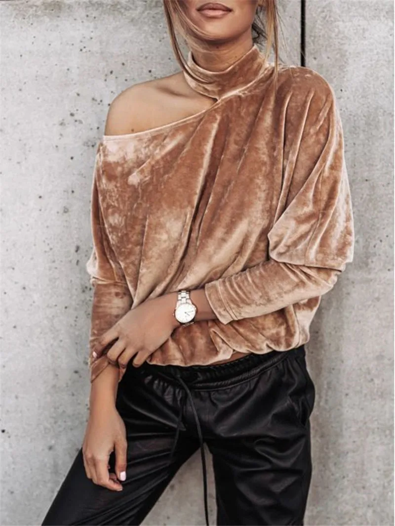 

T Shirt Women Off Shoulder Batwing Sleeve Tops Casual Long Sleeve Cut Out Asymmetrical Loose Fit Shirt Top High Street Clothing