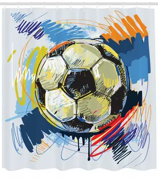 

Soccer Shower Curtain Colorful Detailed Artful Print for Bathroom