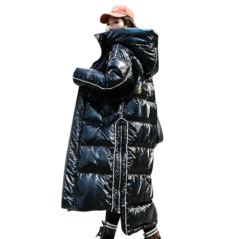 Зимняя длинная куртка женская белая куртка на утином пуху Плюс Размер Толстая теплая Длинная зимняя куртка женская парка с капюшоном куртка-пуховик wa - Цвет: Black