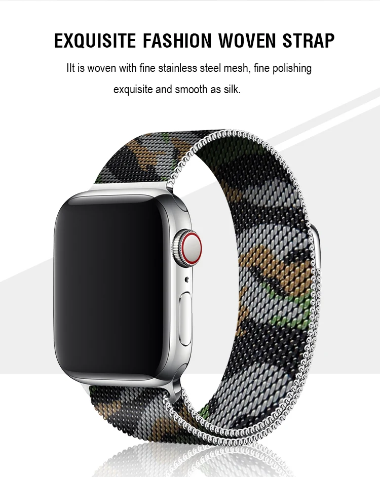 Черный камуфляж Миланская петля спортивный ремешок для Iwatch серии 4 40 мм 44 мм браслет металлический ремешок для Apple Watch серии 2 42 мм 38 мм