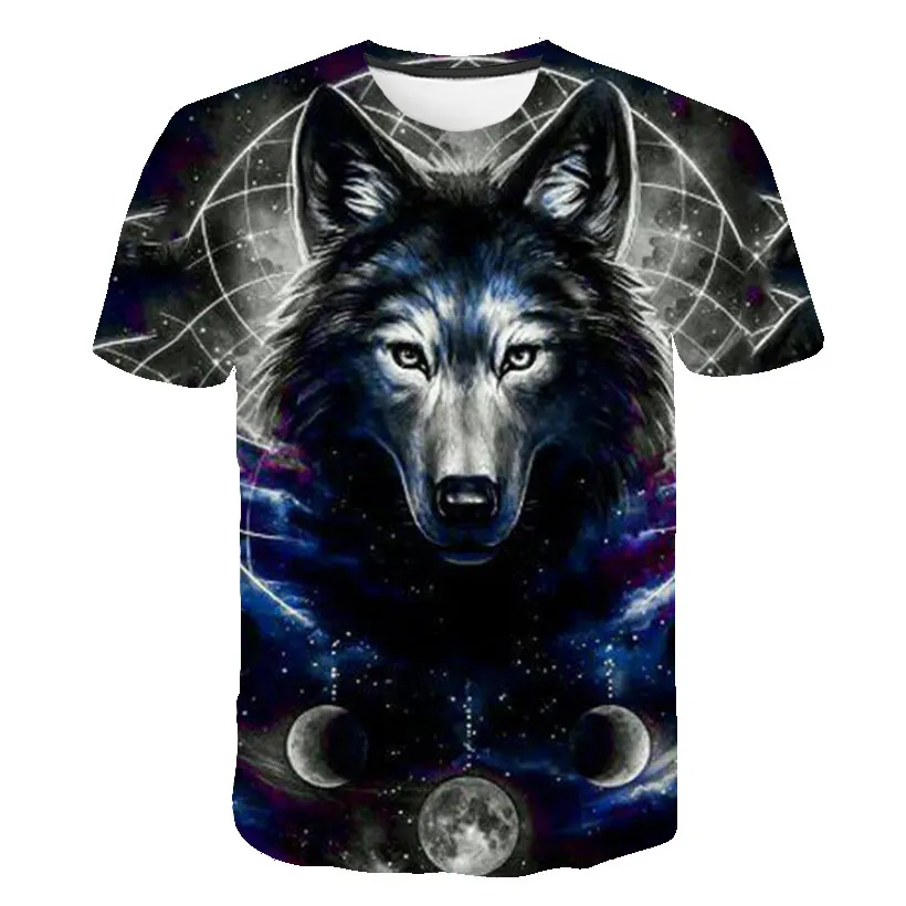 new men's 3D wolf head print men's t-shirt hip hop fashion casual cotton t-shirt tee black white S-6XL - Цвет: 5124