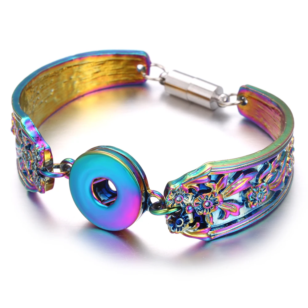 Snap Jewelry Bracelet Magnet Bohemian Watches Women Jewelry Colorful Pulseras New Vintage 18mm Metal Snap Button Bracelet - Окраска металла: 19