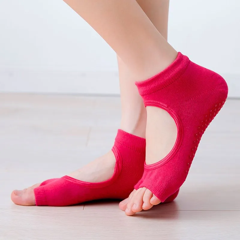 Новые женские нескользящие носки для йоги спортивные хлопковые носки для пилатеса с двумя носками дышащие быстросохнущие балетные профессиональные танцевальные носки-Тапочки