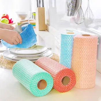 

New 50pcs/roll Non-woven Fabric Kitchen Cleaning Cloth Multi-functional Disposable Dry/wet Non-stick Oil Wash Towel Dishcloth