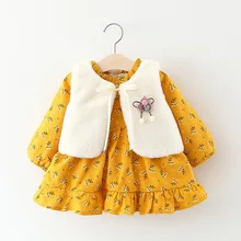 Бархатное платье с жилетом и цветочным рисунком для девочек; детская одежда; ; Зима г