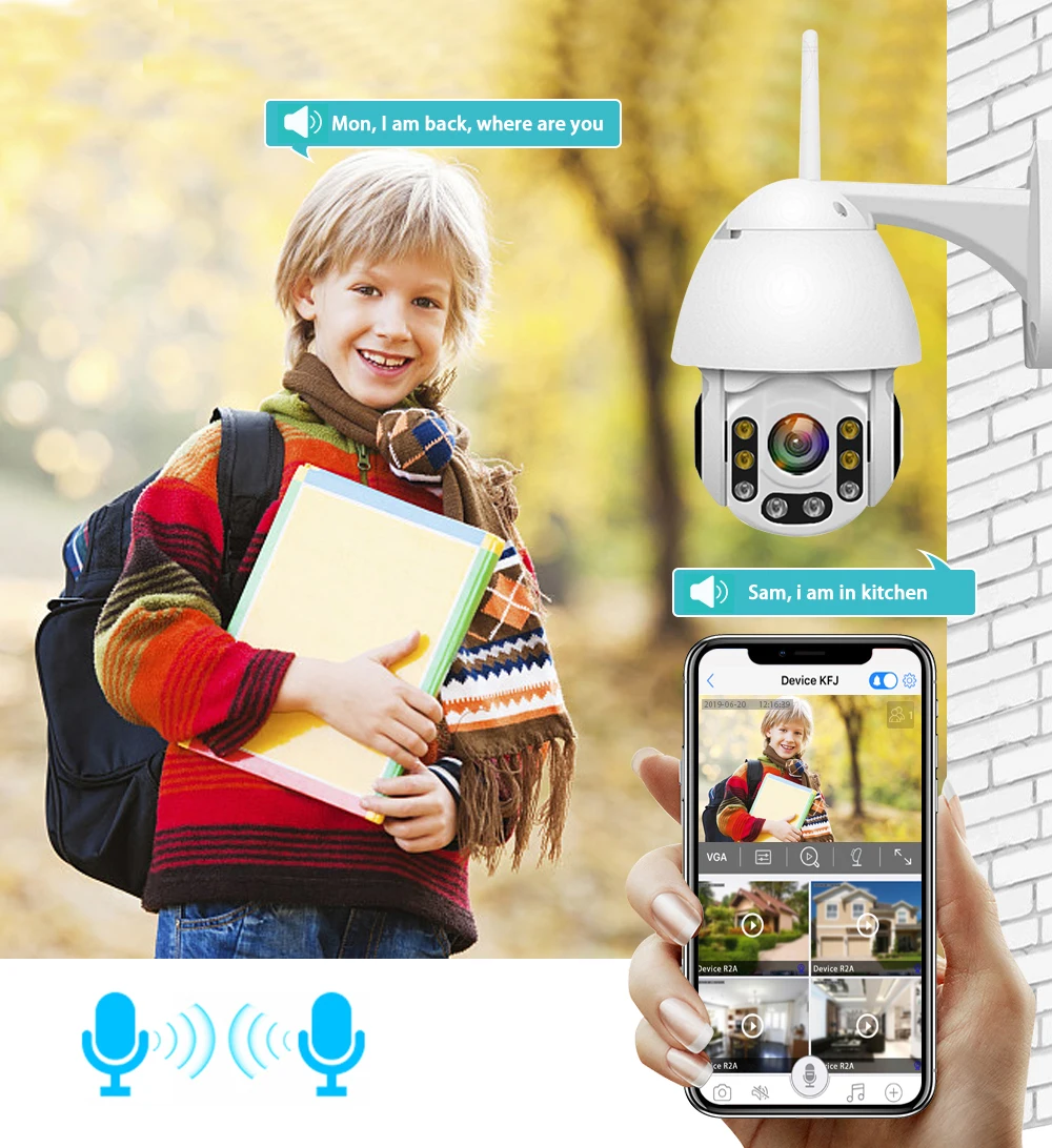 

1080P WiFi IP Camera Motion Detect Auto-Tracking PTZ 4X Zoom 2-way Audio P2P CCTV Security Outdoor Dome Cam