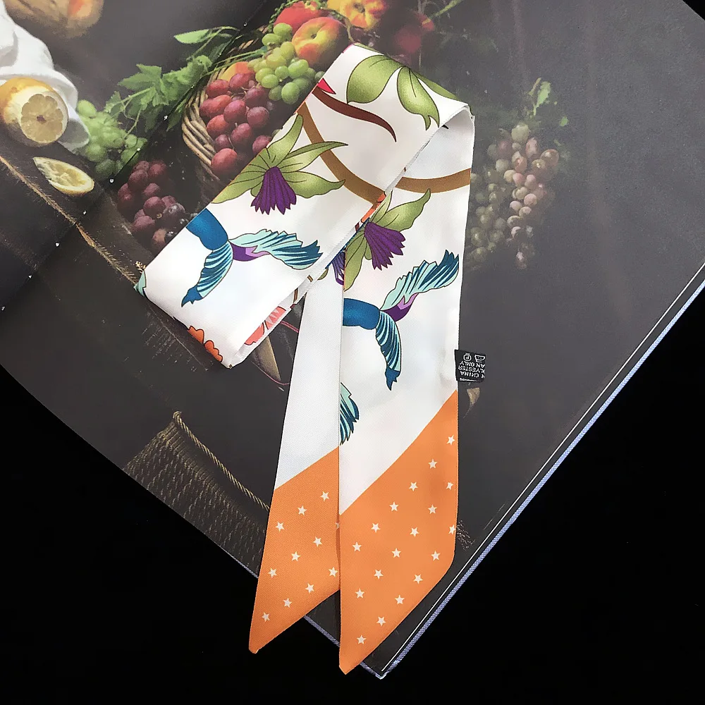Дизайн цветочный принт пять звезд женский Твилли шелковый шарф 88 см* 5 см длинная маленькая голова сумка с шарфом ленты Модный женский галстук - Цвет: C144-2