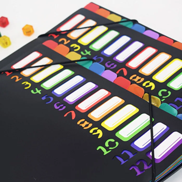 A4 12 Pages File Folders Rainbow Document Holder Organizer with Slash Pockets PP Material New Arrival