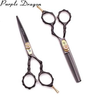 

Barber Scissors 5.5" JP 440C Purple Dragon Salon Thinning Shears Hair Cutting Scissors Bamboo Handle Professional Scissors Z9010