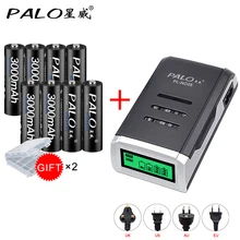 PALO 8pcs AA 3000mAh Ni-MH 1.2V rechargeable batteries aa battery battery rechargeable battery with LCD display battery charger