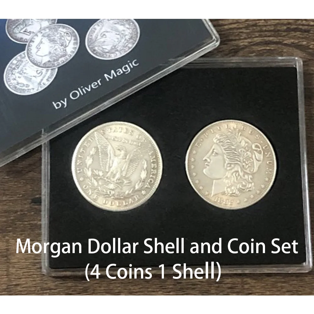 Morgan Dollar Shell и Набор монет (4 монеты 1 оболочка) магические трюки сцена крупным