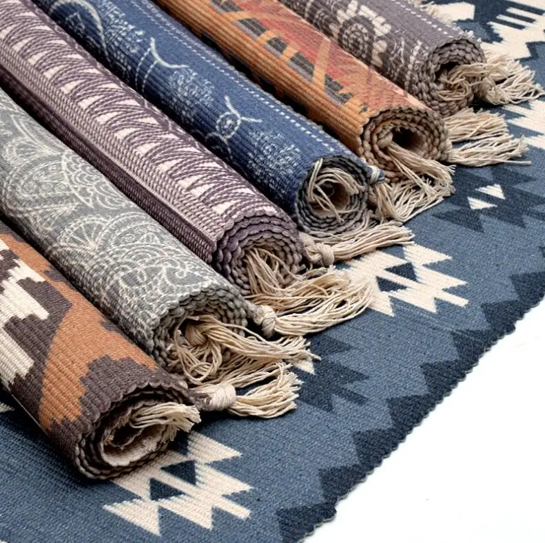 Persian Kilim Cotton Bedside Carpet Woven Mat Bathroom Living Room Carpets Geometric Hand Made Indian Rug Bohemian Printing Rug Persian Kilim Cotton Bedside Carpet Woven Mat Bathroom Living Room Carpets Geometric Hand Made Indian Rug Bohemian Printing Rug