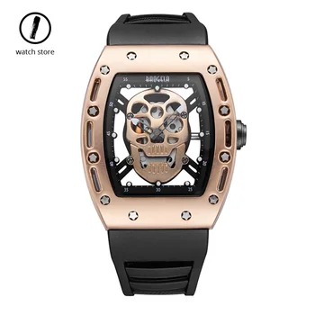 

Baogela Skull Sports Men Watch Personality Hip Hop Watches Quartz Skeleton Black Wrist Watch Waterproof Silicone Tonneau Clocks
