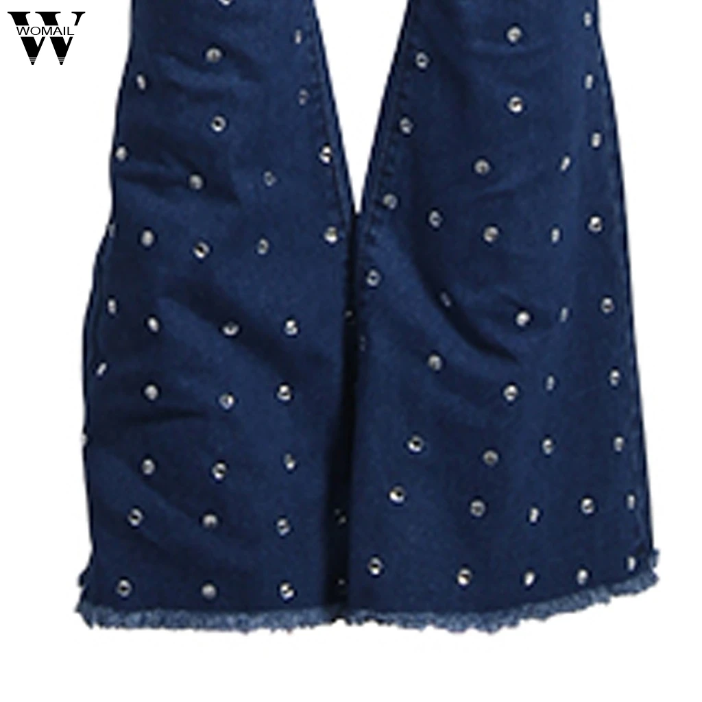 Womail эластичные винтажные женские джинсы с высокой талией женские джинсы в стиле ретро широкие брюки женские случайный звонок-Брюки расклешенные брюки уличная одежда