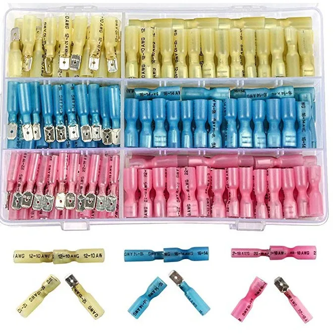 

220 PCS Heat Shrink Wire Connector Kit Electrical Insulated Crimp Butt Spade Waterproof Marine Automotive Terminals