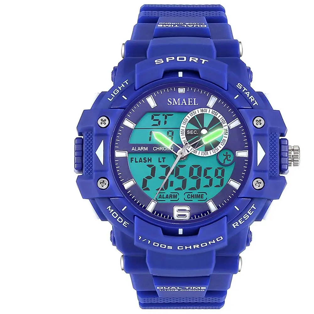 blue SMAEL 1379 мужские уличные спортивные часы Модный молодежный ночной Светильник военные мужские электронные часы светодиодный цифровые часы водонепроницаемые - Цвет: blue