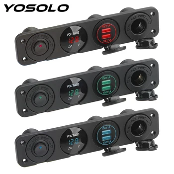 

YOSOLO Dual USB Charger 4 In 1 Car Cigarette Lighter 12V Waterproof Power Socket With Rocker Switch Digital Voltmeter