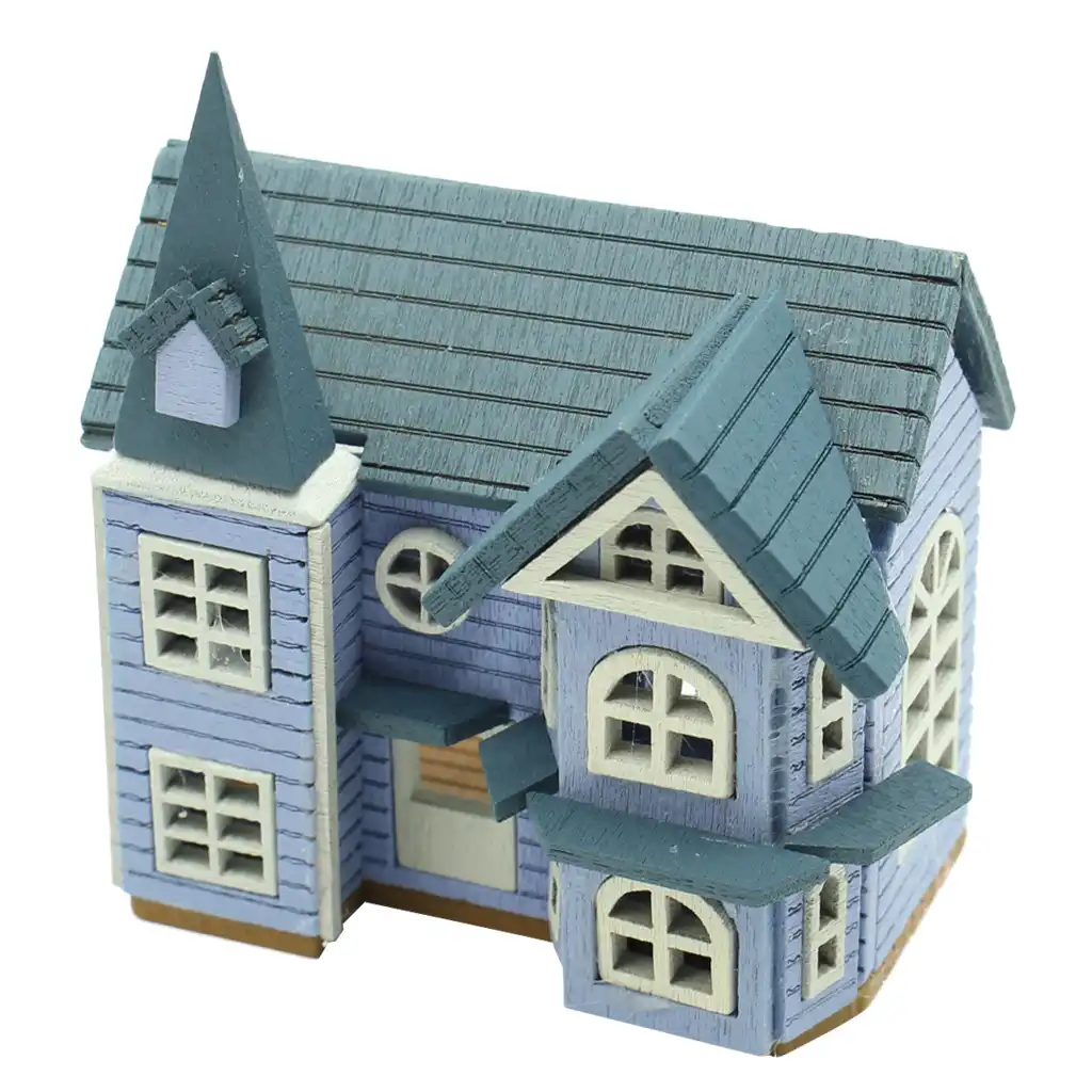 blue wooden dolls house