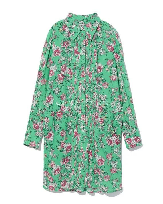Women Dress 2020 Early Autumn New Rose Print Green Dress