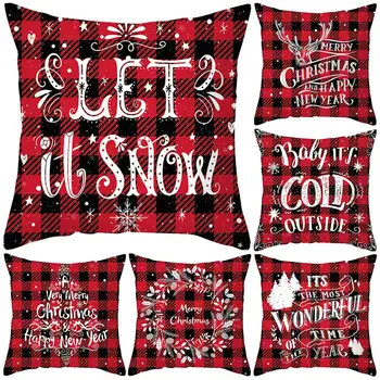 

Christmas Pillowcase Deer Tree Plaid Print Home Sofa Throw Pillow Case Cushion Cover Decor