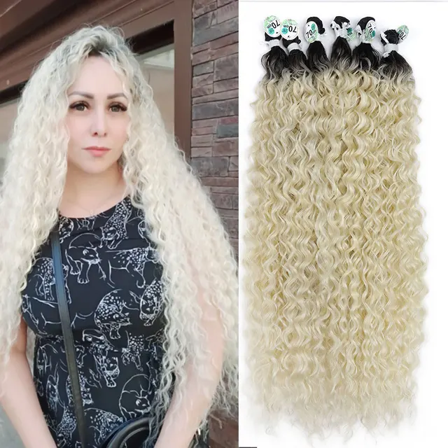 Kinky Curly Hair Bundles Synthetic Hair Extensions Blonde Two Tone Color Hair Weave Bundles Thick 300g For Women Free Shipping T1B-613