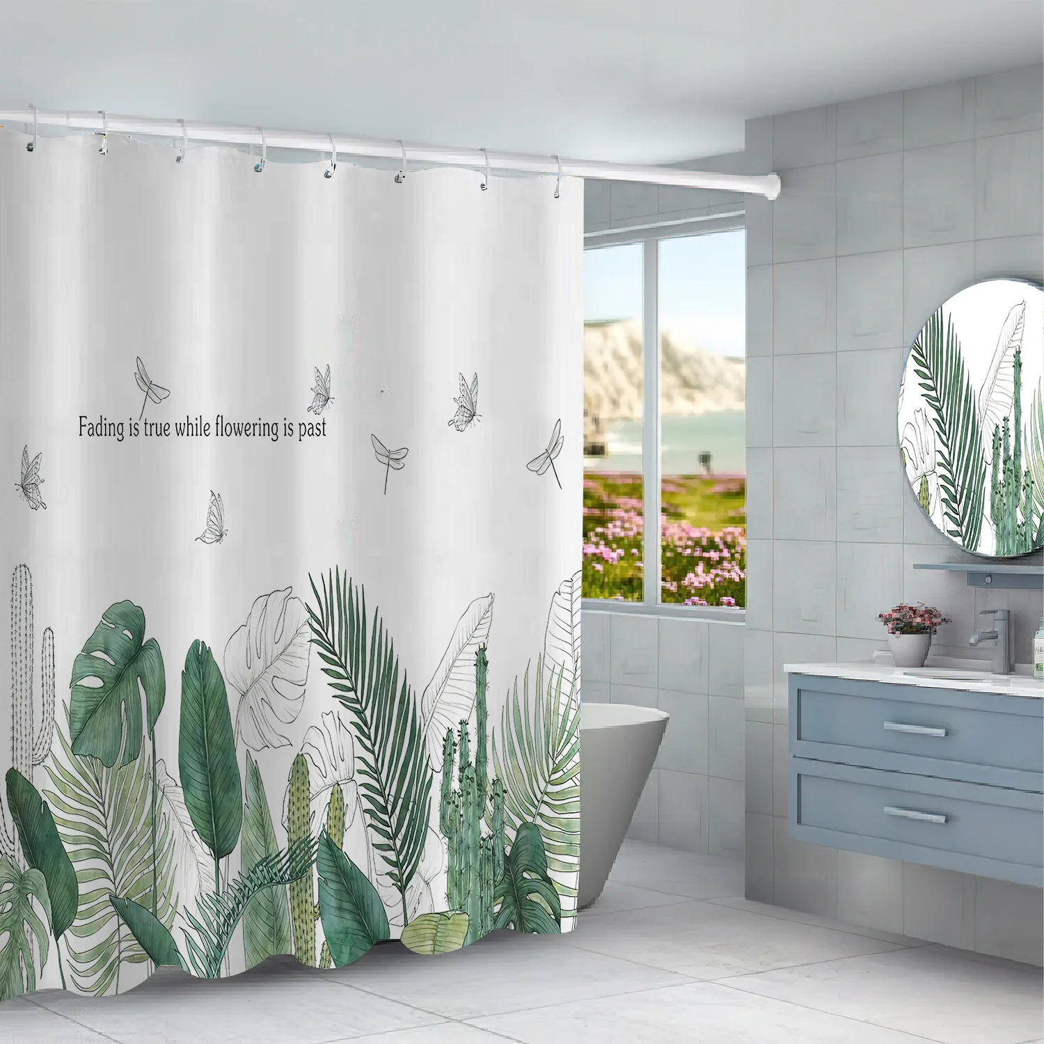 

Занавески для душа с принтом зеленых растений, Листьев, шторка для душевой, ванной, водонепроницаемые, занавеска с крючками для ванной комнаты, домашний декор