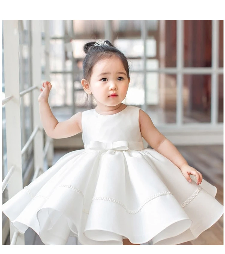 Pink Bow Newborn Baby Girl 1st Birthday Dress White Little Girl Ball