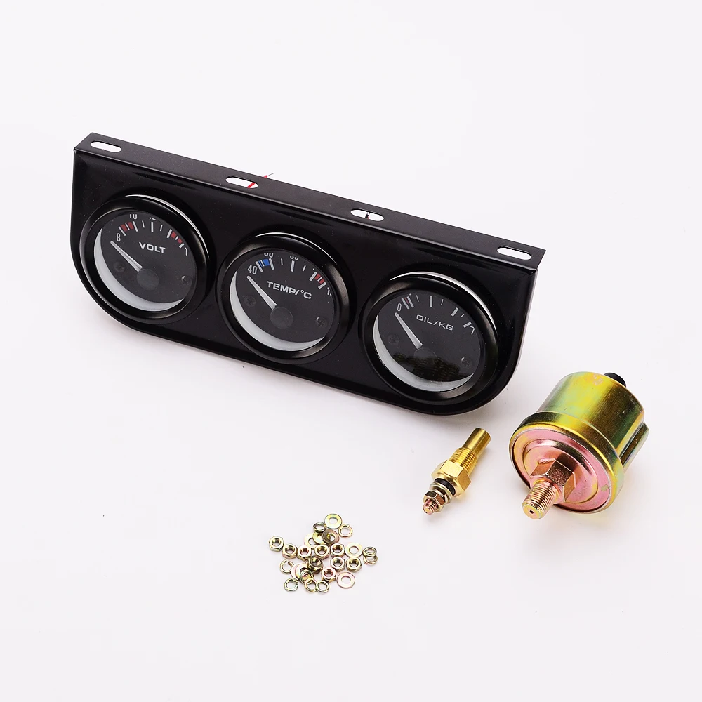 Triple Gauge Oil/Volt/Water Gauge 2inch Oil Temp Water Temp Gauge, NPT1 /8 Temperature Oil Pressure Voltage Gauge