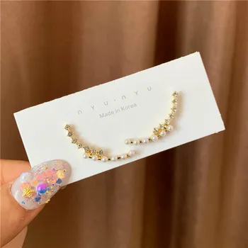 

S925 Needles South Korea Elegant Simple Shine Full of Crystals Pearl Earrings Cool Versatile Normcore Style Earrings Female