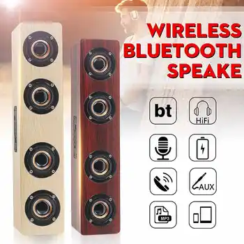 

Portable Wooden Wireless bluetooth Speaker Hi-Fi USB Loud Quad Speaker FM Radio Bass TF Card AUX Mode Music Player Subwoofer