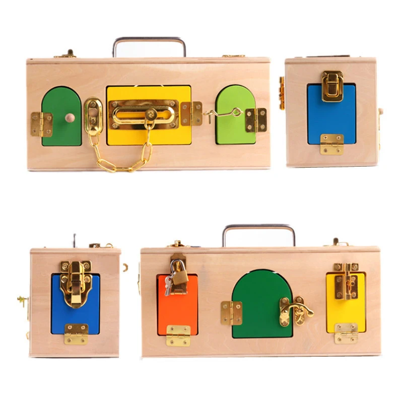 

Hot Preschool Education Daily Learning Unlock Toy Lock Box Teaching Aid Toy Plywood Early Education Toys Children'S Educational