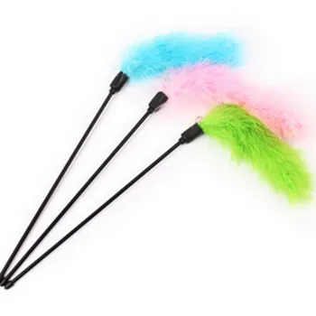 

New 2 pcs Feathers Artificial Feather Toy Funny Short Stem for Cat (Random Color)