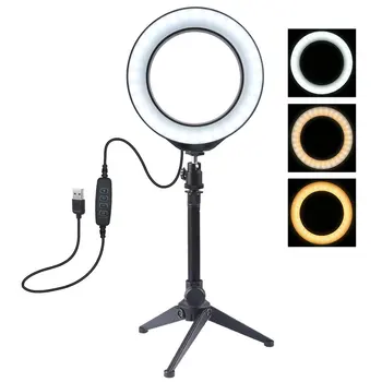 

6.2 Inch Usb 3 Modes Dimmable Led Ring Vlogging Photography Lights + Desktop Tripod Holder With Cold Shoe Tripod Ball Head