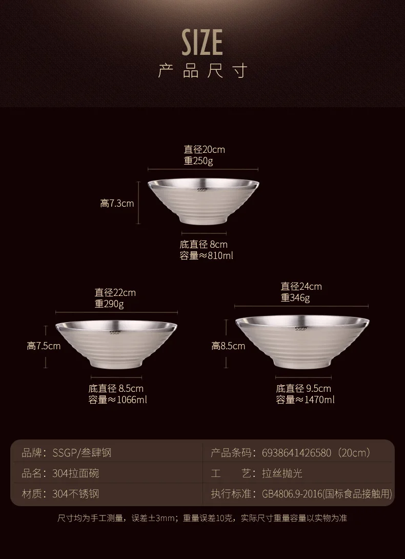 Ssgp запатентованная 304 чаша из нержавеющей стали рамен чаша для риса напиток суповая чаша мгновенная супница японский стиль термостойкая Cr