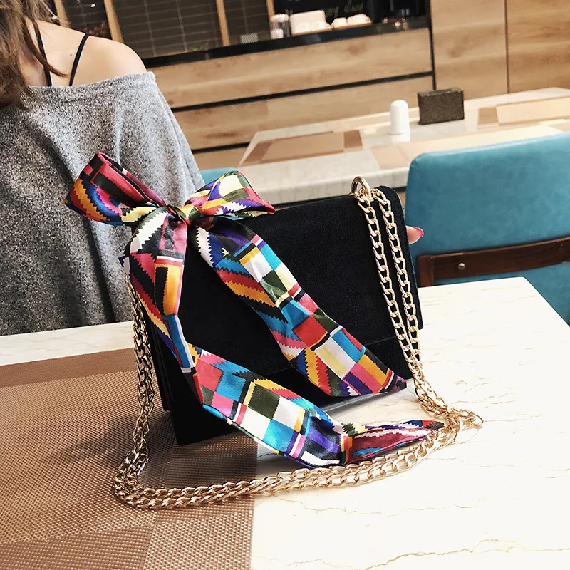 

2020 Early Autumn New Style Retro mo sha bao Silk Scarves Square Sling Bag Handbag Chain Crossbody Bag