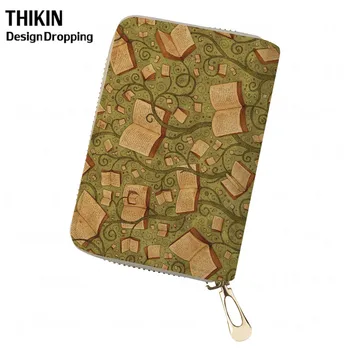 

THIKIN Women Library Antique Book Vine Plant Printed PU Leather Credit Card Holder Female Travel Passport Cover Porta Cartao