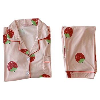 

Autumn Women's Two-piece Sleepwear Set Plus Size Cotton Cartoon Print Pyjamas Set Long-sleeved Top Trousers Pajamas for Women