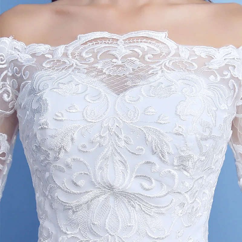 Robe De Mariage,, вырез лодочкой, мусульманская одежда для Дубай, кружевное свадебное платье, длина пола стейков, бальное платье, Vestido De Noiva