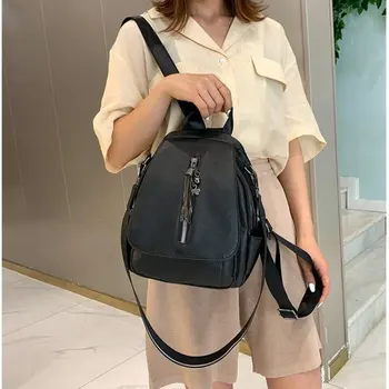 

2020 new women's backpack large capacity fashion ladies backpack double zipper solid color anti-theft backpack
