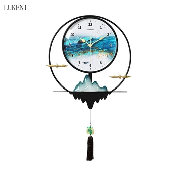 

New Chinese Style Living Room Wall Clock Home Atmosphere Creative Art Wall Clock Bedroom Wall Watch Light Luxury