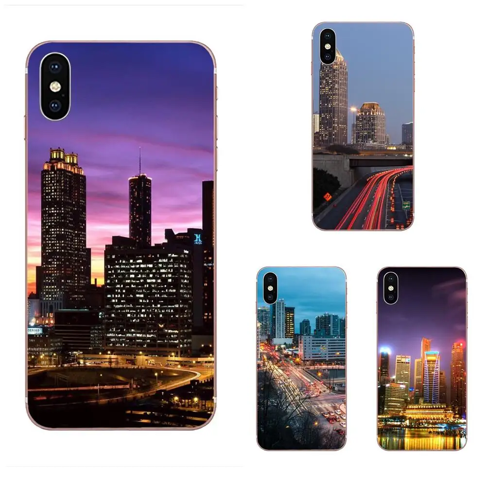 День ночью пейзаж Атланта город плакат для Apple iPhone 4 4S 5 5C 5S SE SE2 6 6S 7 8 11 Plus Pro X XS Max XR