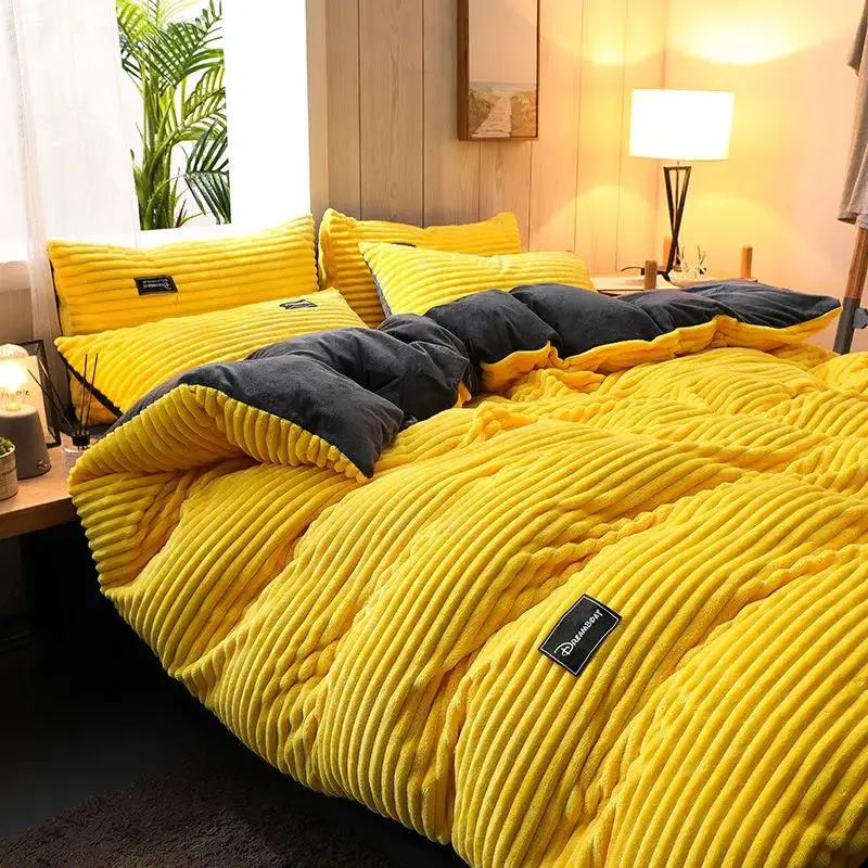 Pure color thick flannel duvet cover winter warm bedding set single double large extra luxury home textiles | Дом и сад