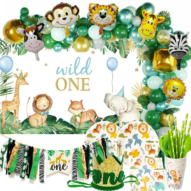 И надписью Wild One День рождения воздушные шары гирлянда Арка джунгли для вечеринки