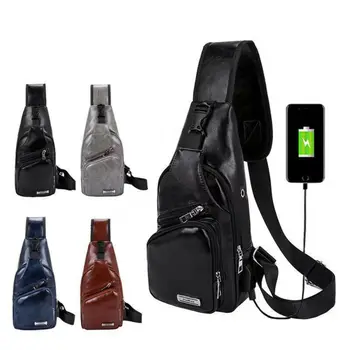 

Men's Shoulder Bag Sling Chest PU Pack USB Charging Sports Crossbody Handbag