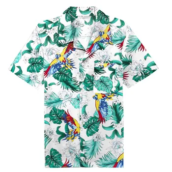 

Men Shirt Summer Casual Short Sleeve Phoenix Pattern Hawaiian Shirt Men Cotton Big Size Floral Shirt Men High Quality US size