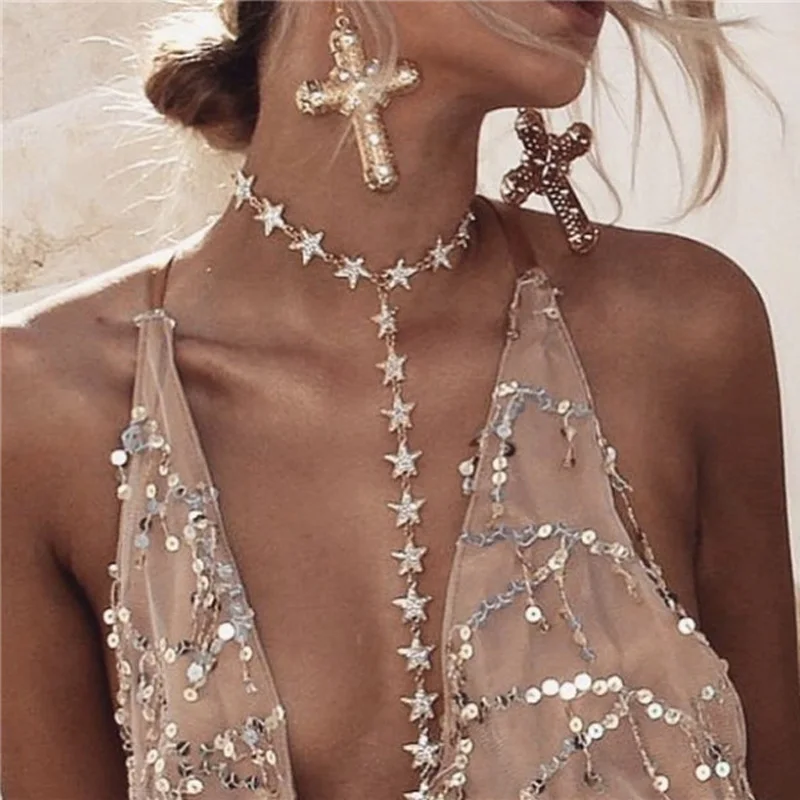Новые модные ожерелья-Чокеры ожерелье с кулоном для женщин со звездами, в стиле бохо длинное эффектное короткое ожерелье колье Свадебные ювелирные изделия