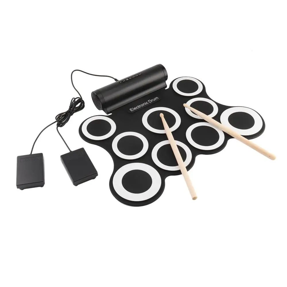 

Electronic Roll Up Drum Kit Portable Stereo Digital 9 Silicon Drum Pads Built-in Double 3W Speakers USB Powered Convenient